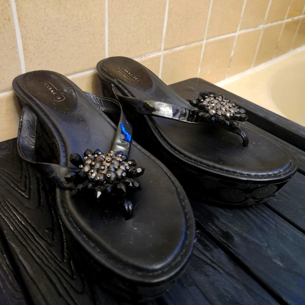 Coach Platform Embelished Wedge Sandals